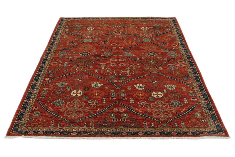 5x7 Rust and Navy Anatolian Traditional Rug
