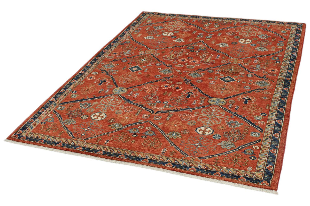 5x7 Rust and Navy Anatolian Traditional Rug