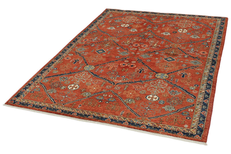 5x7 Rust and Navy Anatolian Traditional Rug
