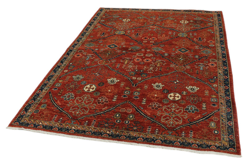 5x7 Rust and Navy Anatolian Traditional Rug