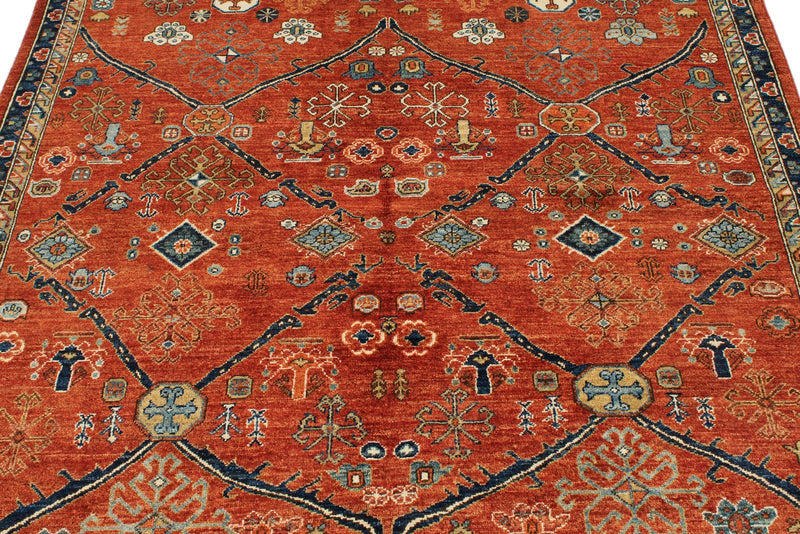 5x7 Rust and Navy Anatolian Traditional Rug