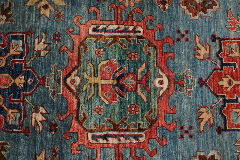 3x7 Light Blue and Rust Anatolian Traditional Runner