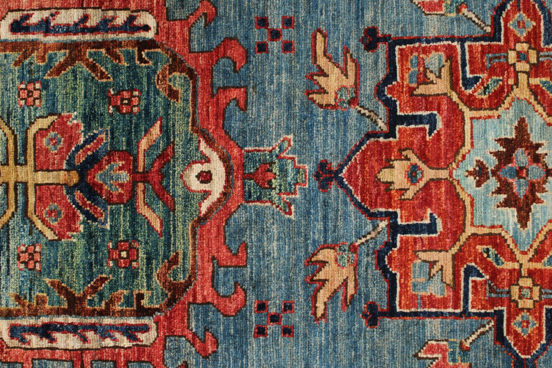3x7 Light Blue and Rust Anatolian Traditional Runner