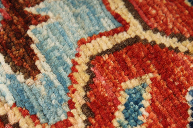 3x7 Light Blue and Rust Anatolian Traditional Runner