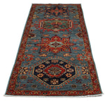 3x7 Light Blue and Rust Anatolian Traditional Runner