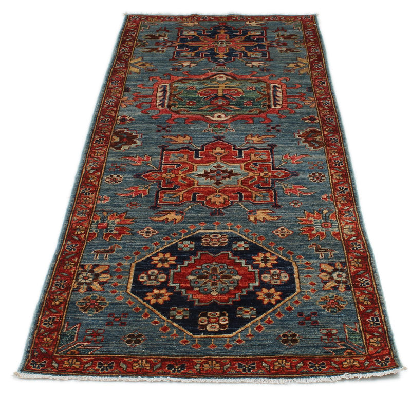 3x7 Light Blue and Rust Anatolian Traditional Runner