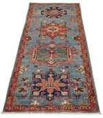 3x7 Light Blue and Rust Anatolian Traditional Runner
