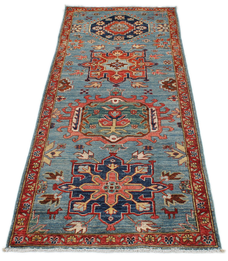 3x7 Light Blue and Rust Anatolian Traditional Runner