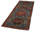 3x7 Light Blue and Rust Anatolian Traditional Runner