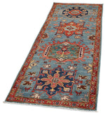 3x7 Light Blue and Rust Anatolian Traditional Runner