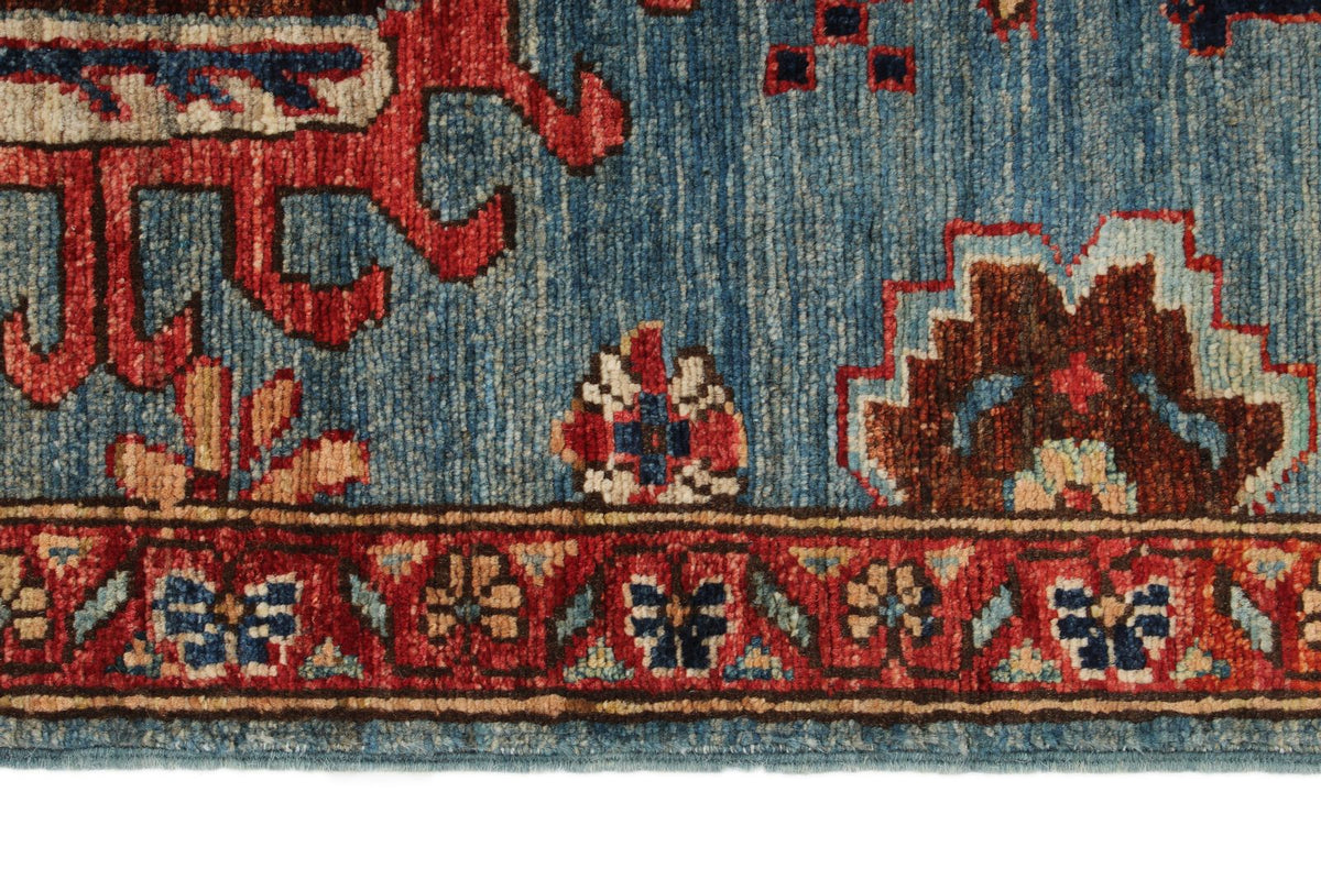 3x7 Light Blue and Rust Anatolian Traditional Runner