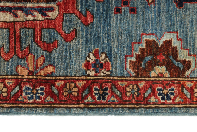 3x7 Light Blue and Rust Anatolian Traditional Runner