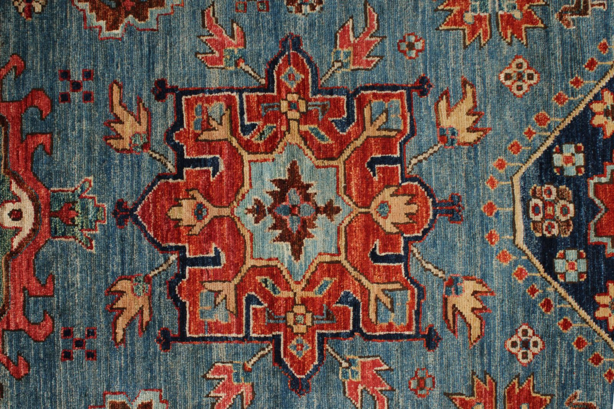 3x7 Light Blue and Rust Anatolian Traditional Runner
