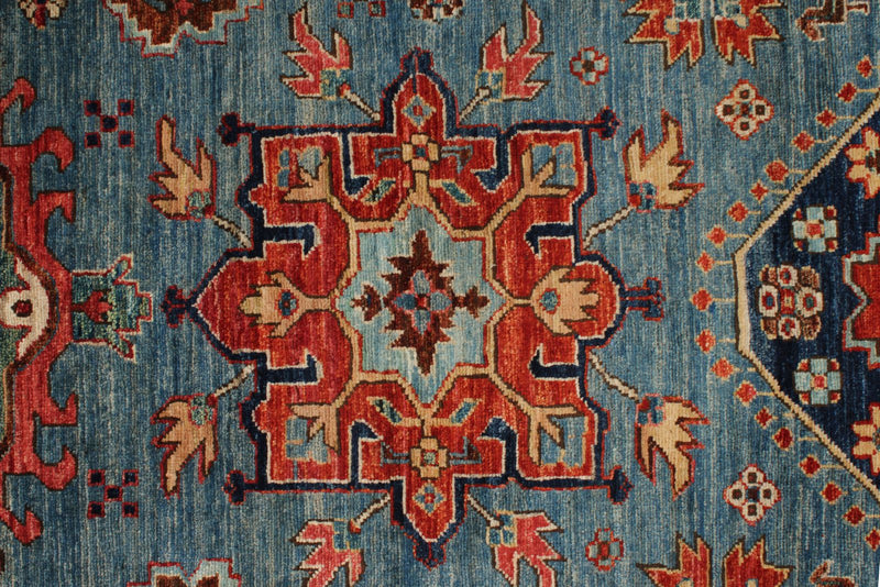 3x7 Light Blue and Rust Anatolian Traditional Runner