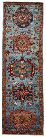3x10 Light Blue and Rust Anatolian Traditional Runner
