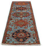 3x10 Light Blue and Rust Anatolian Traditional Runner