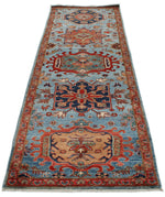 3x10 Light Blue and Rust Anatolian Traditional Runner