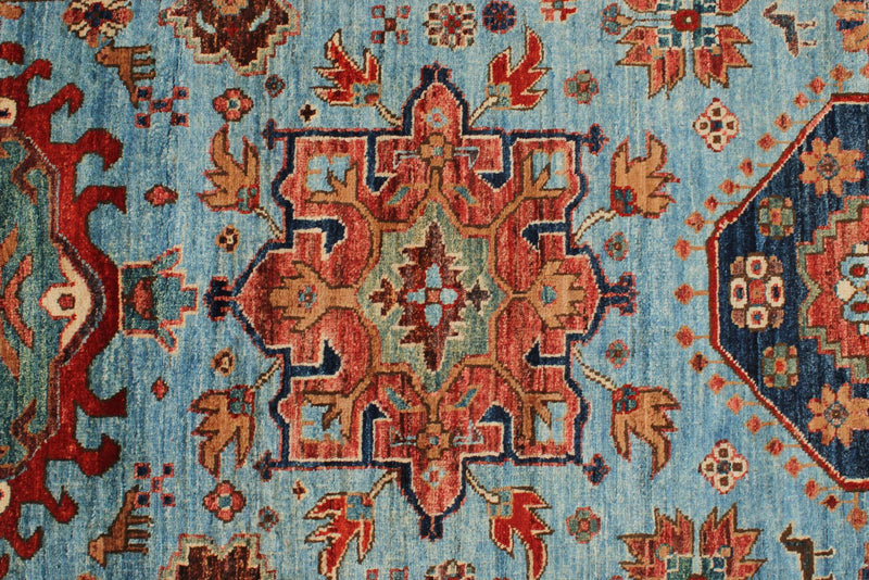 3x10 Light Blue and Rust Anatolian Traditional Runner
