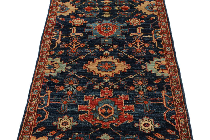 3x8 Navy and Red Anatolian Traditional Runner