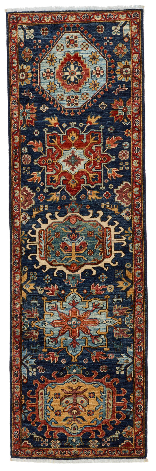 3x9 Navy and Red Anatolian Traditional Runner