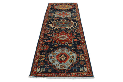 3x9 Navy and Red Anatolian Traditional Runner