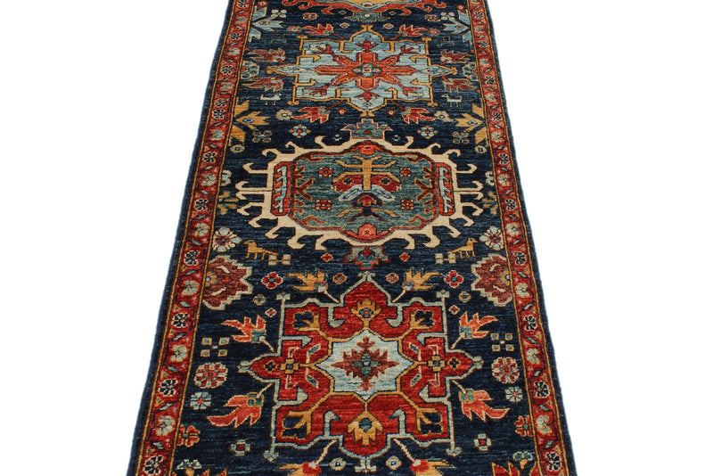 3x9 Navy and Red Anatolian Traditional Runner
