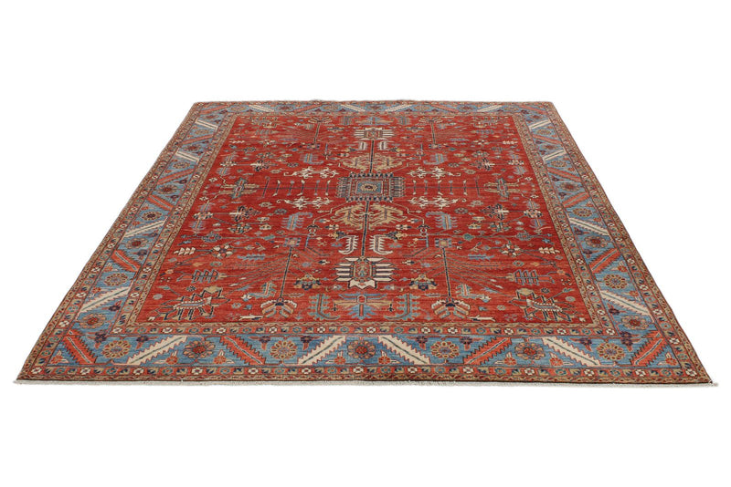 8x10 Rust and Light Blue Anatolian Traditional Rug