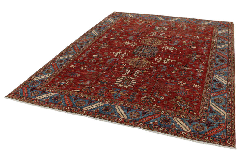 8x10 Rust and Light Blue Anatolian Traditional Rug