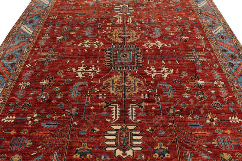 8x10 Rust and Light Blue Anatolian Traditional Rug