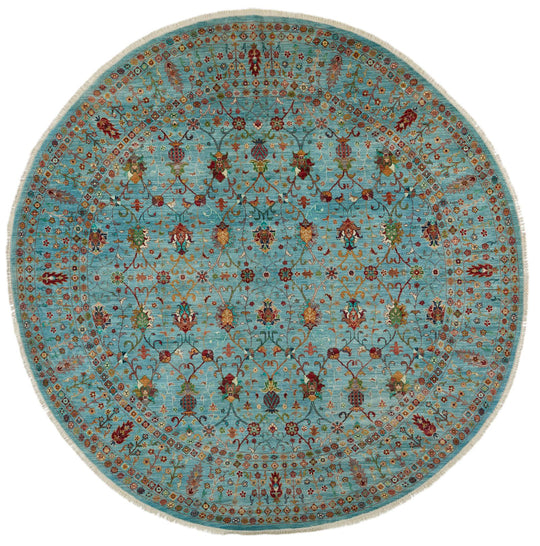 10x10 Light Blue Turkish Tribal Rug