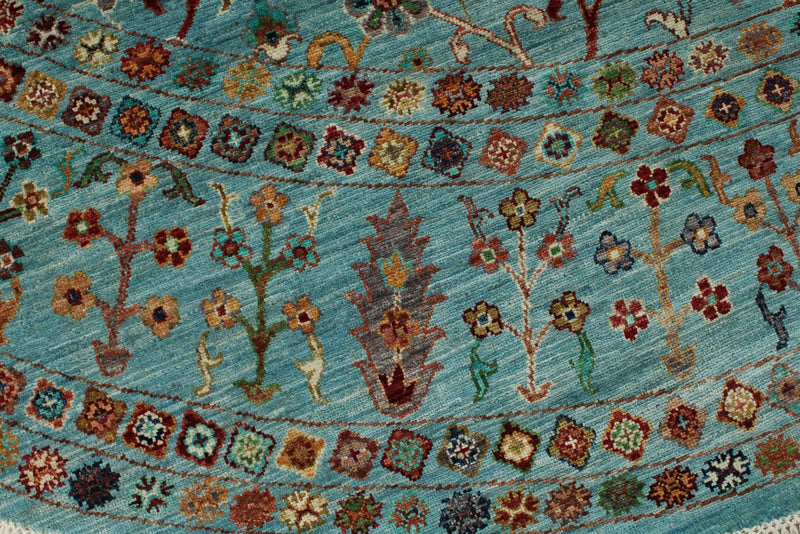 10x10 Light Blue Turkish Tribal Rug