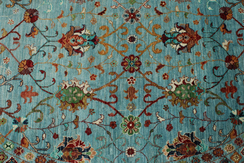 10x10 Light Blue Turkish Tribal Rug