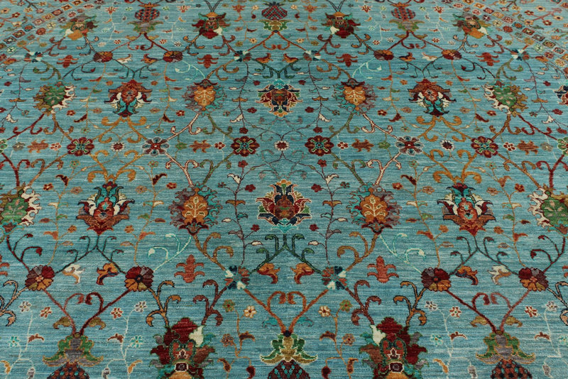 10x10 Light Blue Turkish Tribal Rug