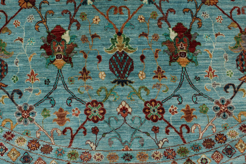 10x10 Light Blue Turkish Tribal Rug