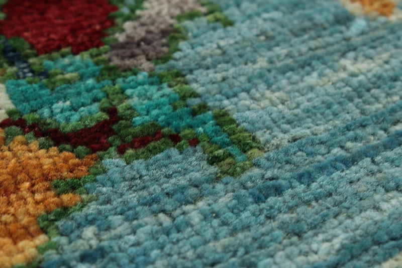 10x10 Light Blue Turkish Tribal Rug