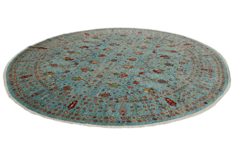 10x10 Light Blue Turkish Tribal Rug