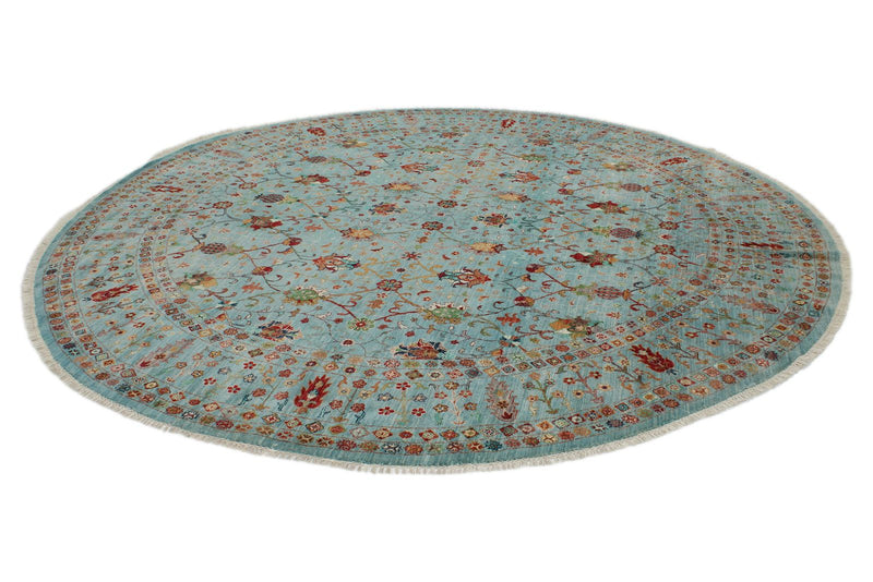 10x10 Light Blue Turkish Tribal Rug