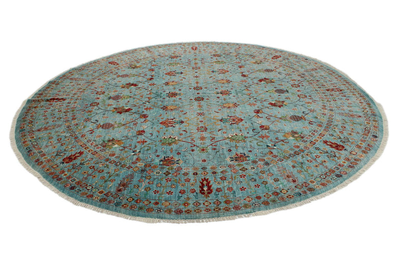 10x10 Light Blue Turkish Tribal Rug