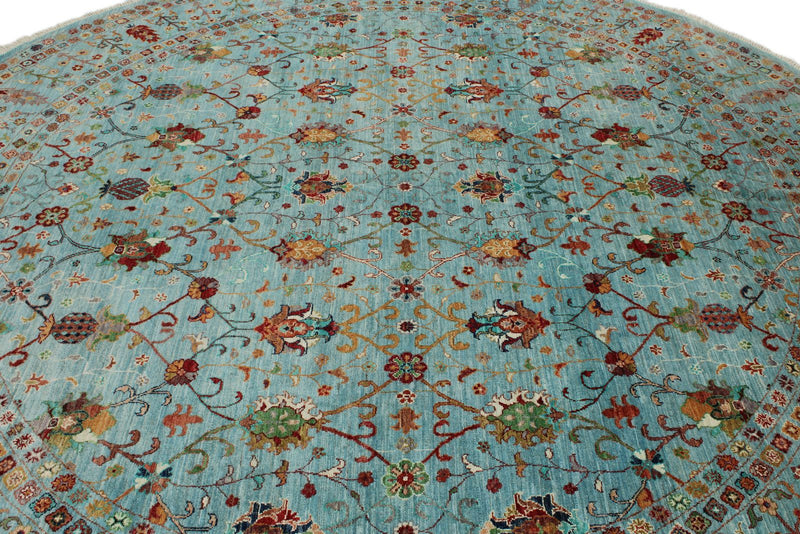 10x10 Light Blue Turkish Tribal Rug