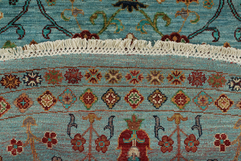 10x10 Light Blue Turkish Tribal Rug