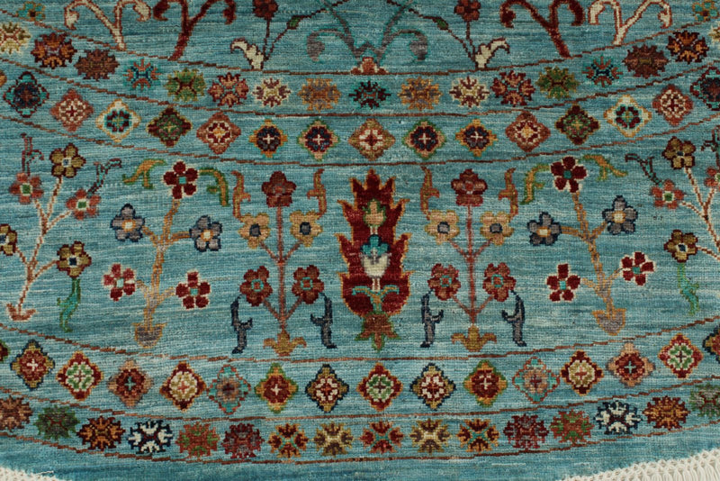 10x10 Light Blue Turkish Tribal Rug