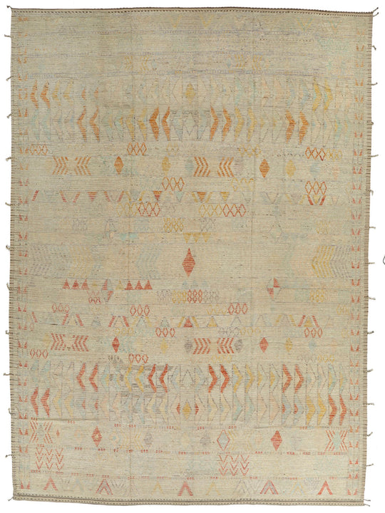 14x19 Ivory and Rust Turkish Tribal Rug