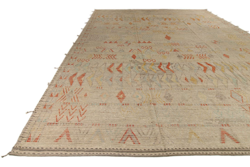 14x19 Ivory and Rust Turkish Tribal Rug