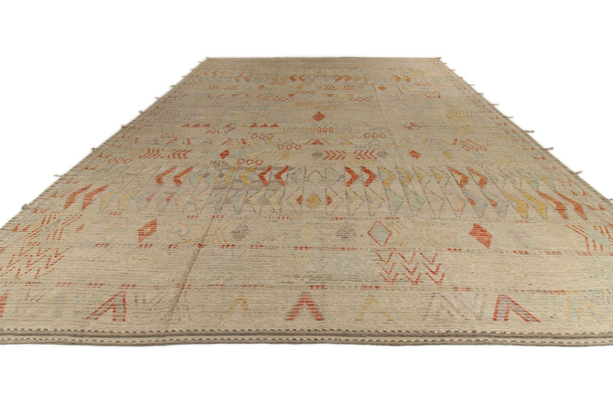 14x19 Ivory and Rust Turkish Tribal Rug