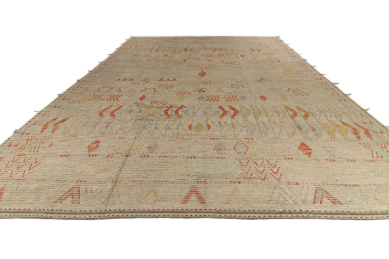 14x19 Ivory and Rust Turkish Tribal Rug