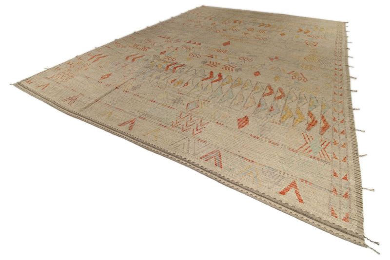 14x19 Ivory and Rust Turkish Tribal Rug