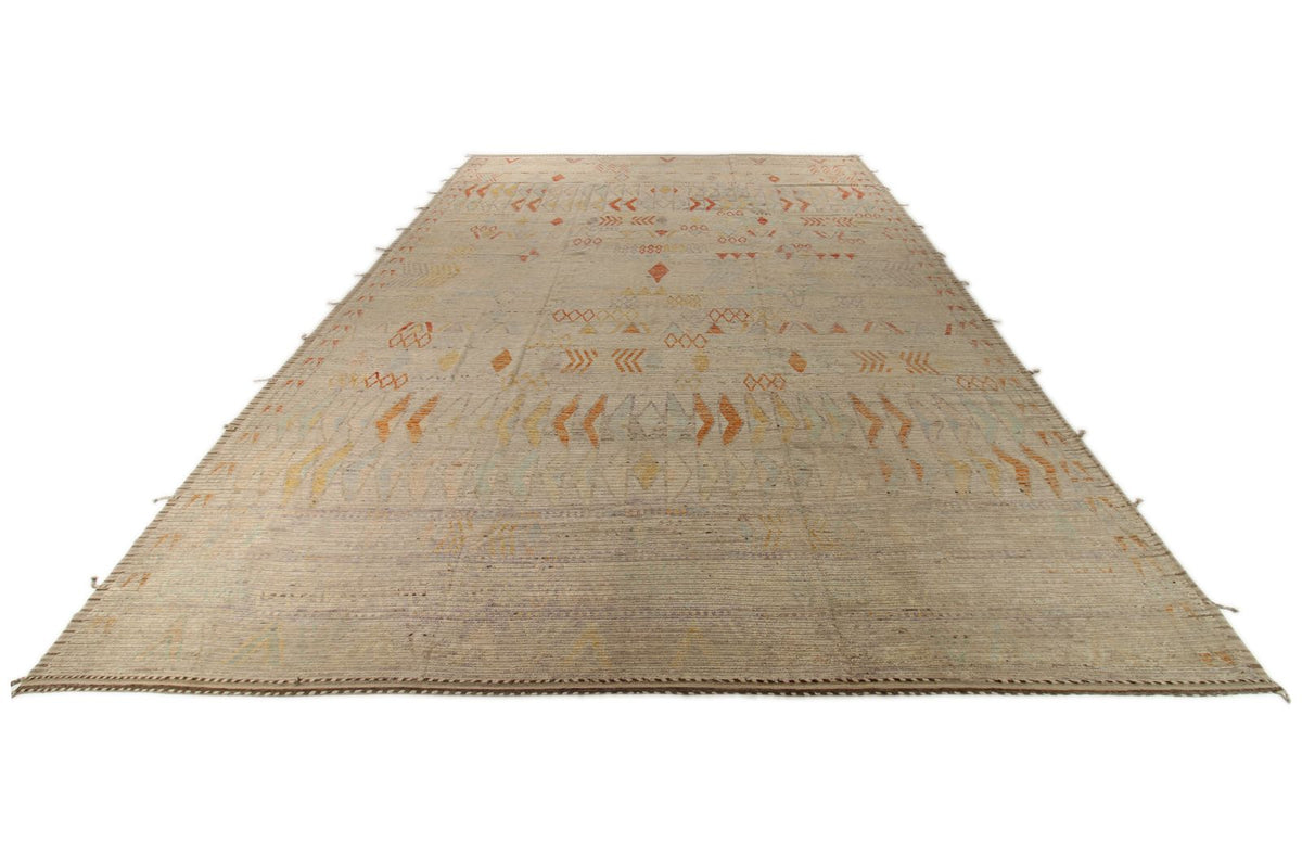 14x19 Ivory and Rust Turkish Tribal Rug
