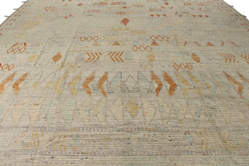 14x19 Ivory and Rust Turkish Tribal Rug