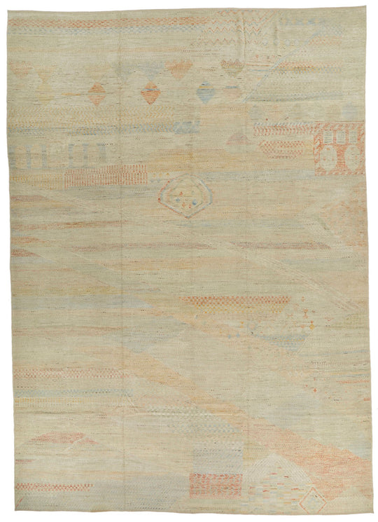 14x19 Ivory and Multicolor Turkish Tribal Rug