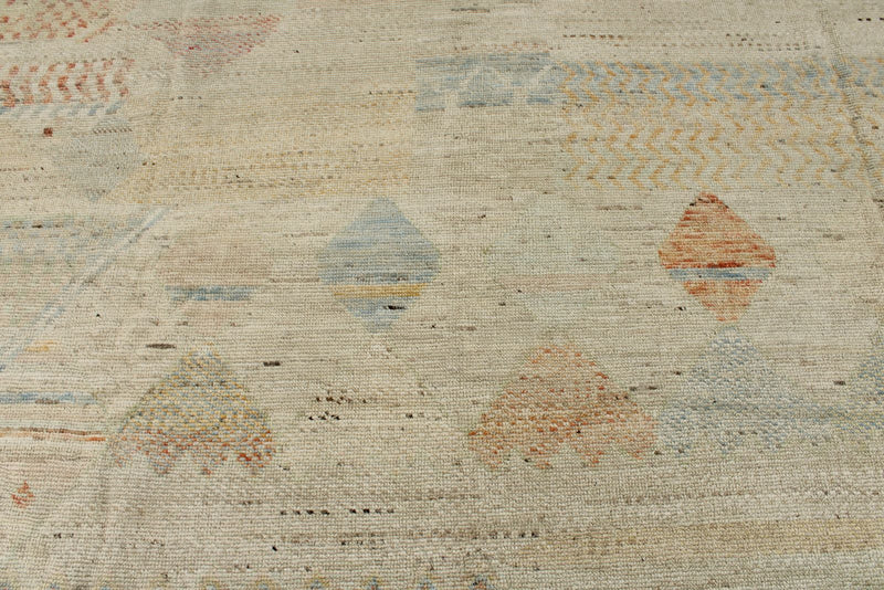 14x19 Ivory and Multicolor Turkish Tribal Rug